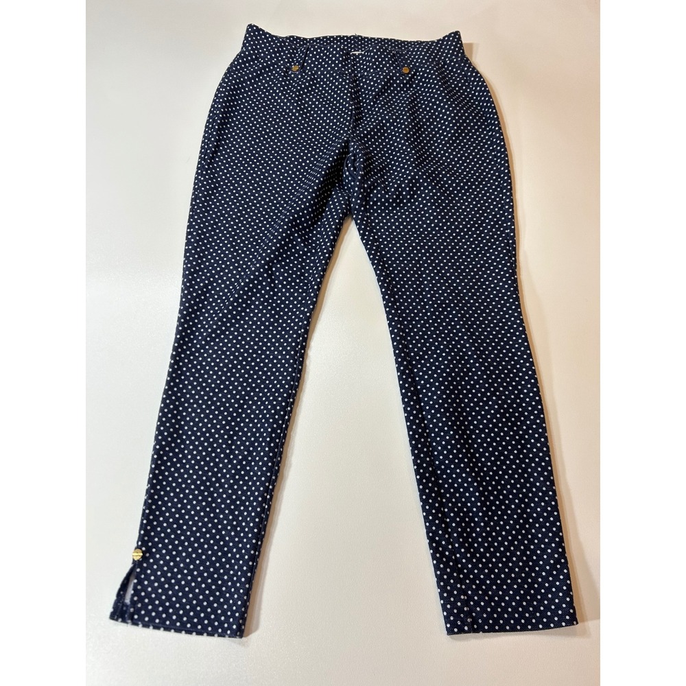 Michael Kors Pants Women's Size M Navy Blue Polka Dot Skinny Ankle Slit